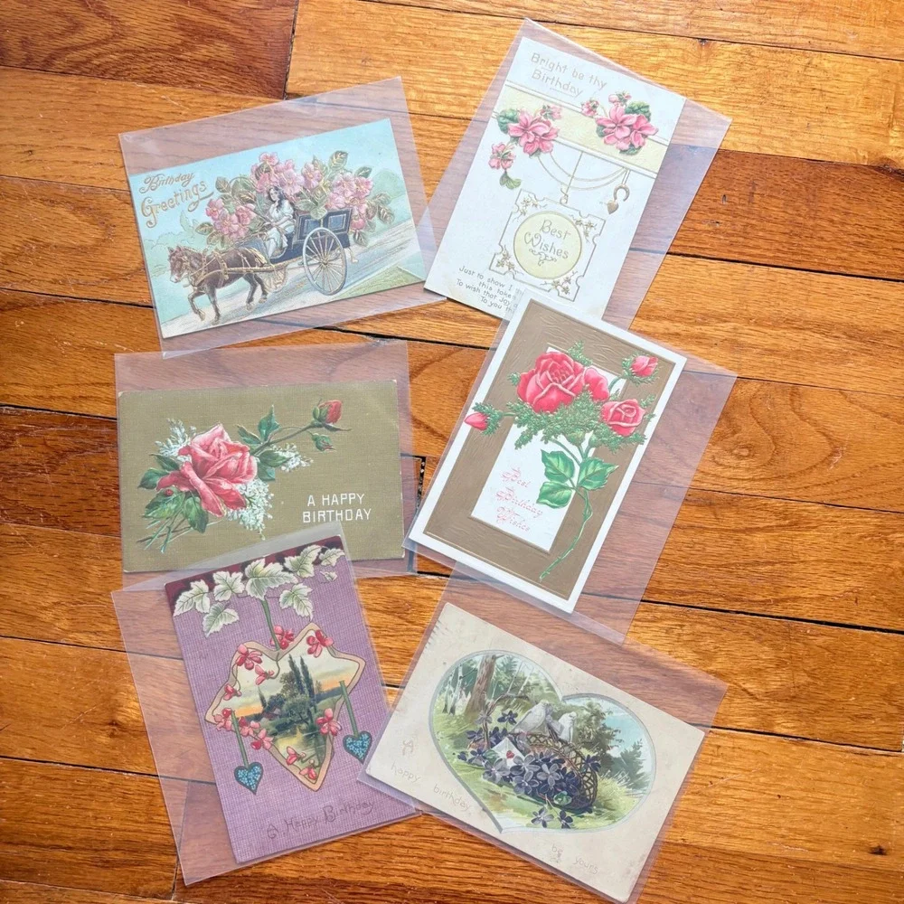 Vintage Lot of 6 Postcards Birthday Multicolor Floral Embossed Antique